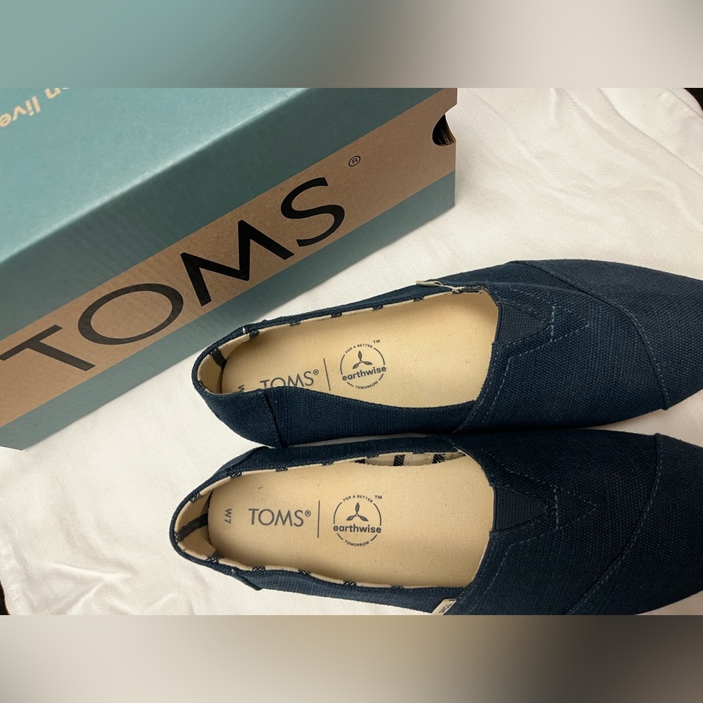 TOMS Majolica Blue Alpargata Heritage Canvas Slip On Shoes Size 7